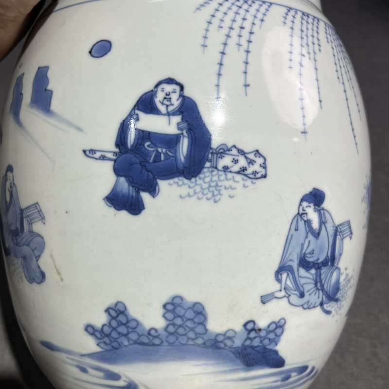 明崇祯青花人物纹莲子罐 - 图9