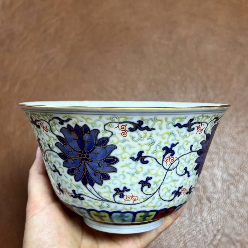清同治 斗彩描金缠枝莲纹仰钟碗 - 图13