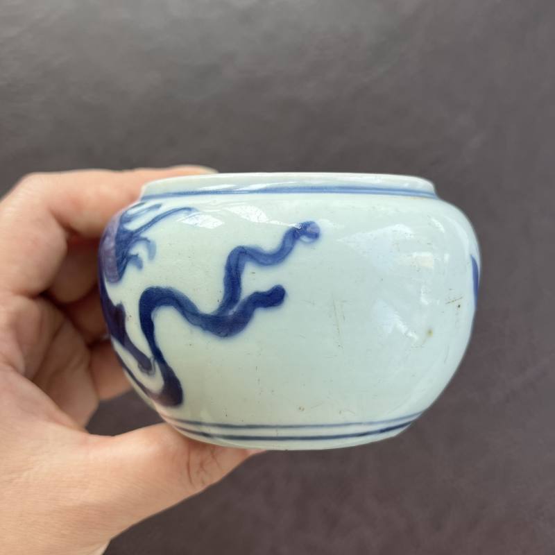 清中期 青花狮子绣球纹水丞 - 图4
