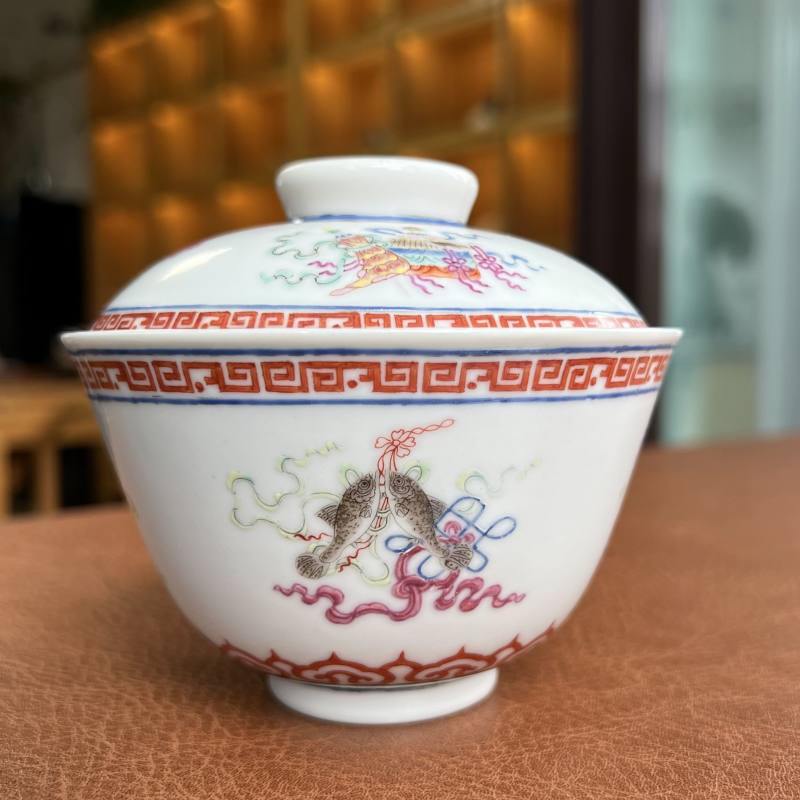 清道光 粉彩八吉祥纹盖碗 - 图5