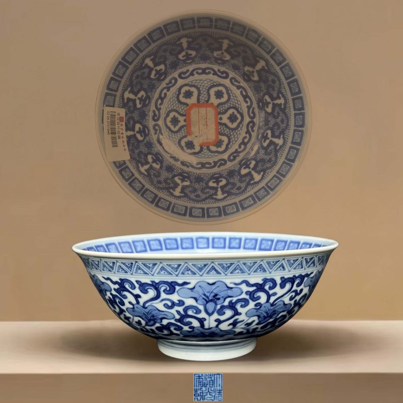 清道光 仿宣德青花缠枝苜蓿花纹碗 - 图1
