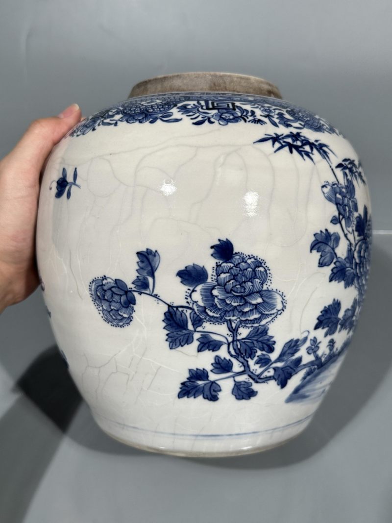    清雍正 浆胎青花松竹牡丹纹罐 - 图6