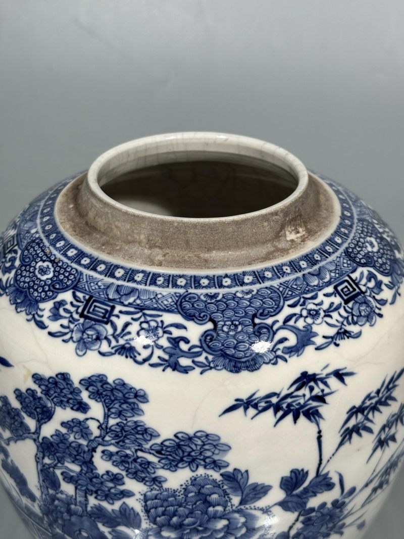    清雍正 浆胎青花松竹牡丹纹罐 - 图9