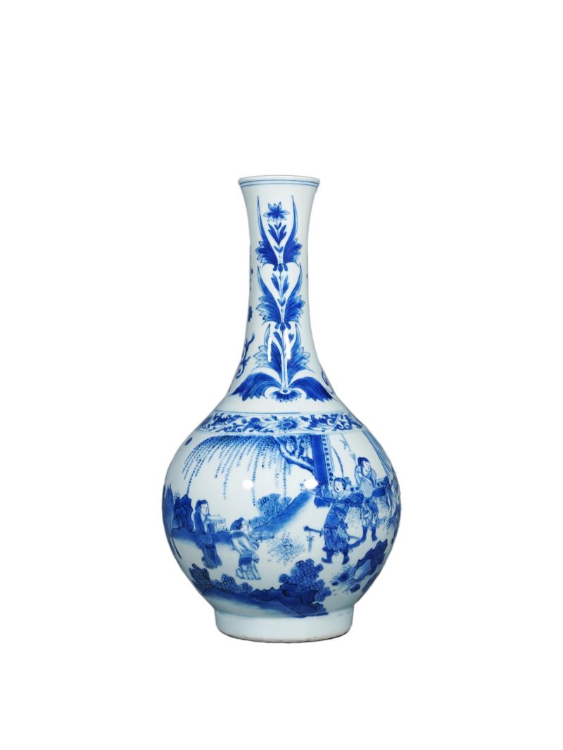    明崇祯 青花人物故事纹赏瓶 - 图1