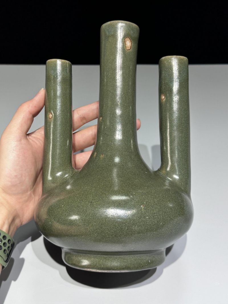    清 淄博窑茶叶末釉三管瓶 - 图3