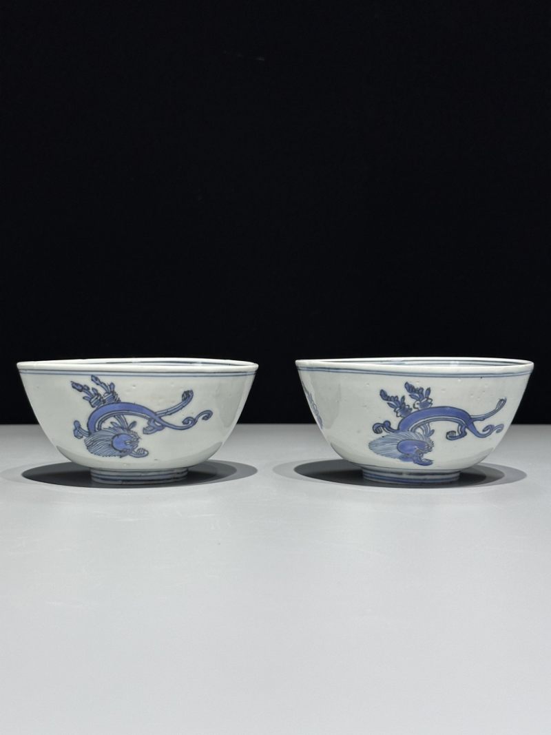    明万历 青花螭龙纹碗一对 - 图2
