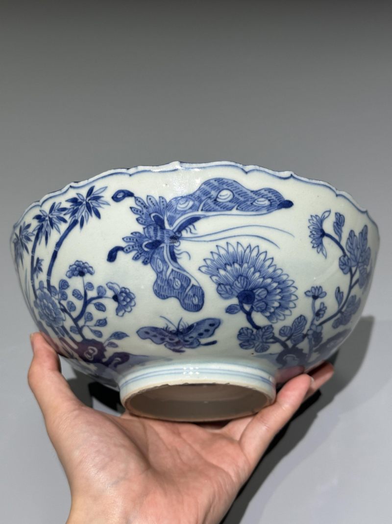    清嘉庆 青花花蝶纹花口碗 - 图6