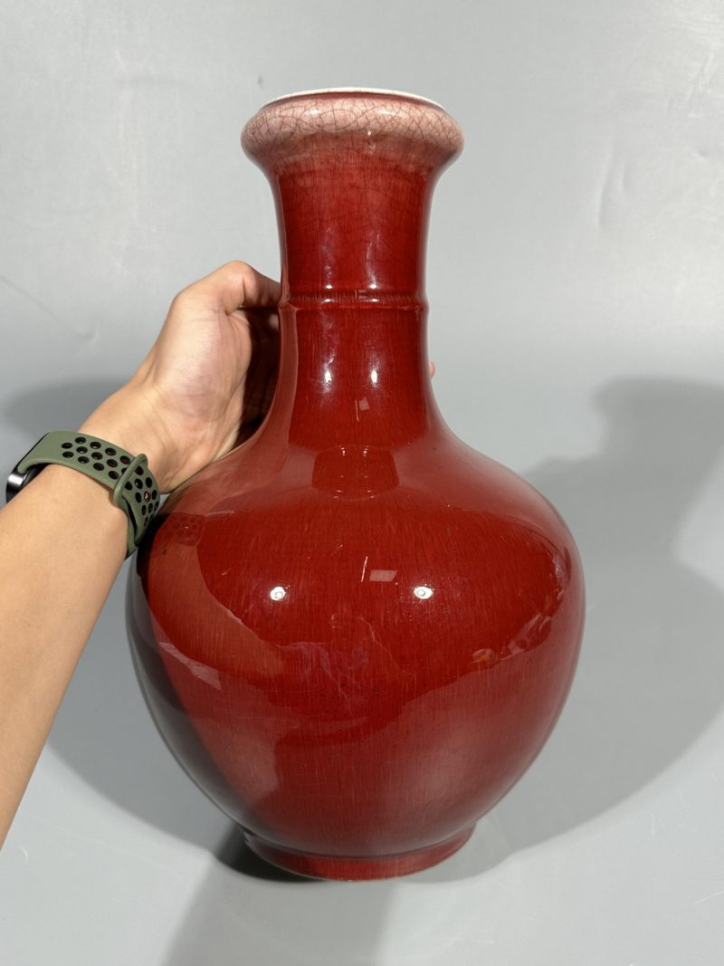    清中期 红釉盘口瓶 - 图5