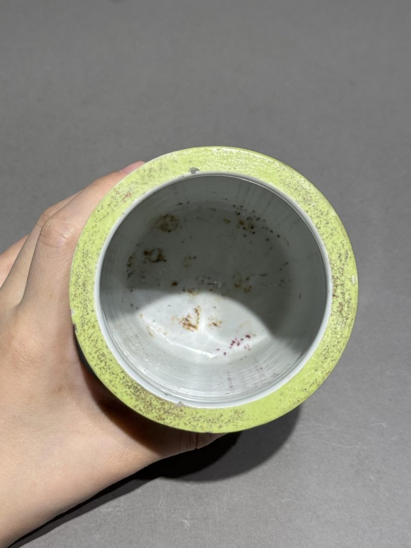    清光绪 绿釉浮雕竹纹笔筒 - 图8
