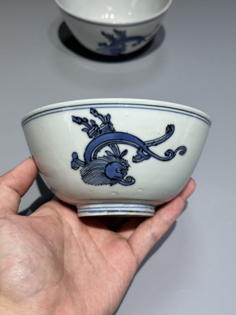    明万历 青花螭龙纹碗一对 - 图3