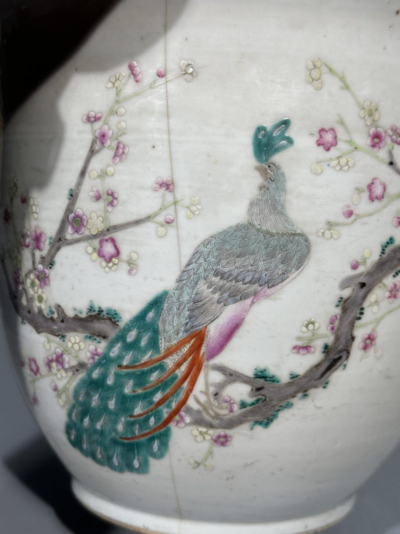    民国 粉彩孔雀梅花纹花盆 - 图5