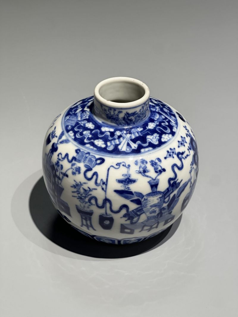    清光绪 青花博古纹花囊 - 图9