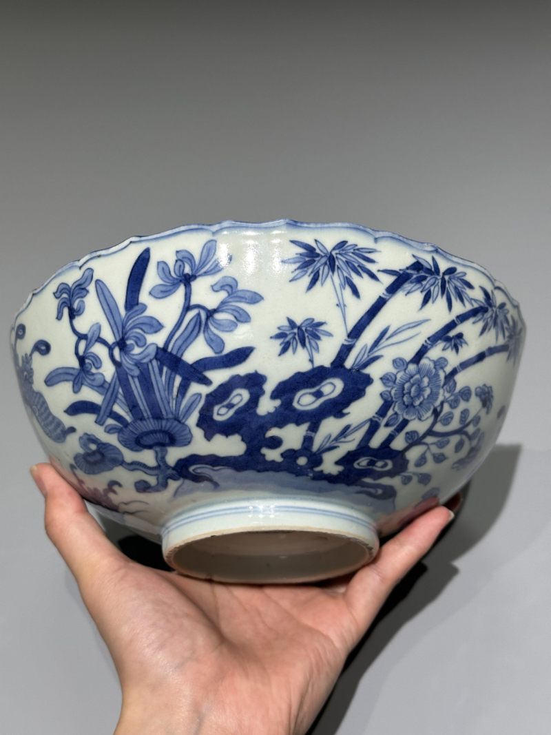    清嘉庆 青花花蝶纹花口碗 - 图7
