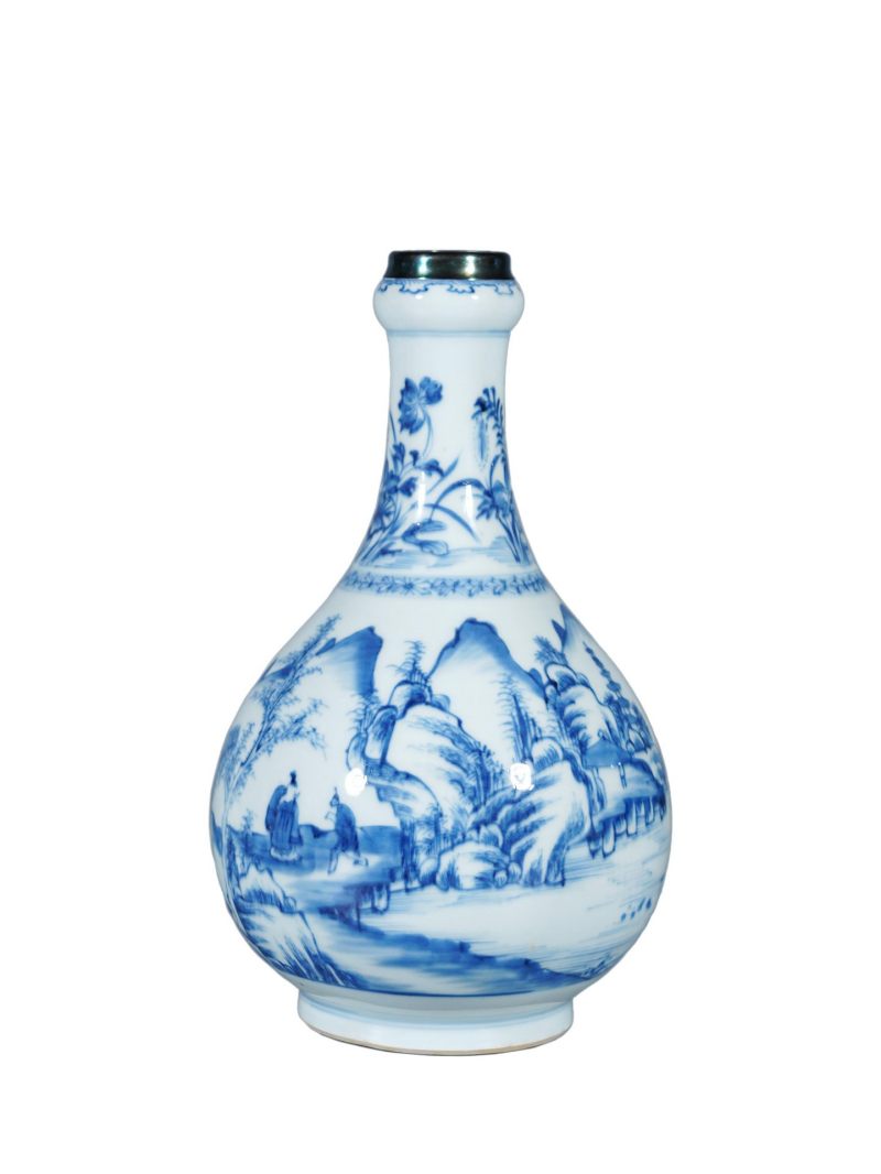    清康熙 青花山水人物瓶 - 图1