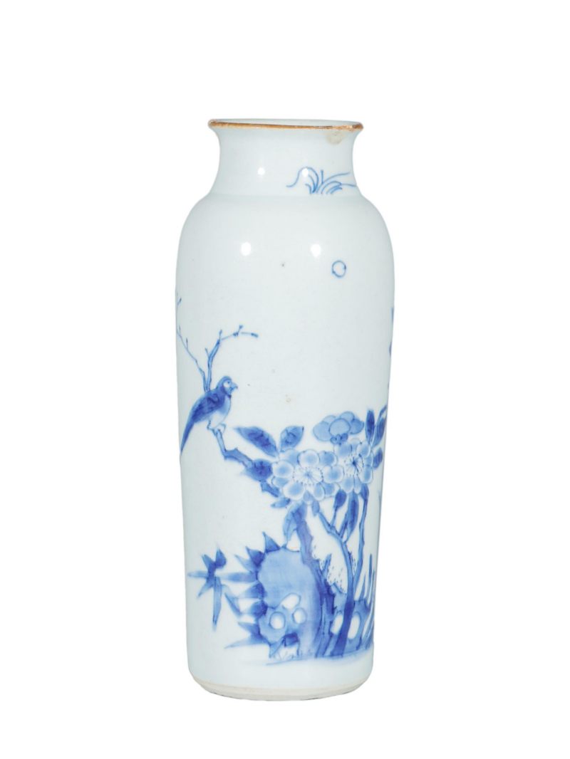    清顺治 青花花鸟纹筒瓶
