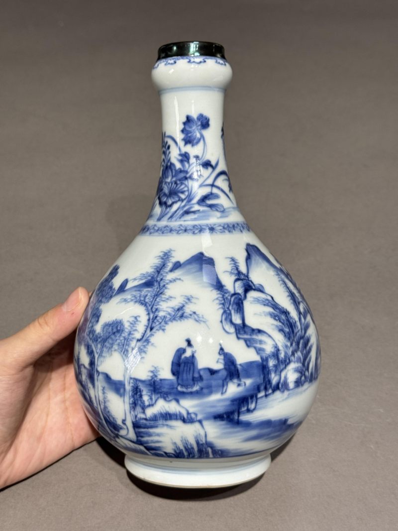    清康熙 青花山水人物瓶 - 图2