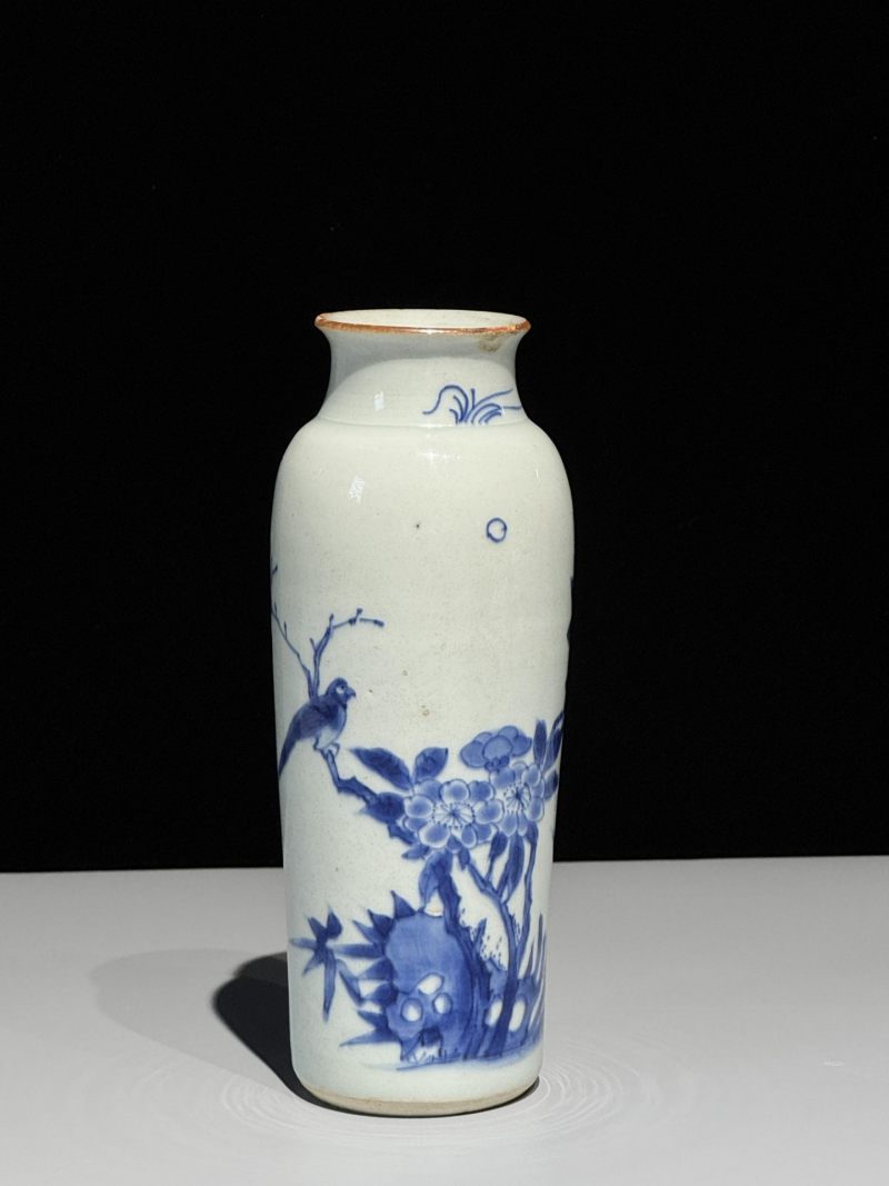    清顺治 青花花鸟纹筒瓶 - 图2