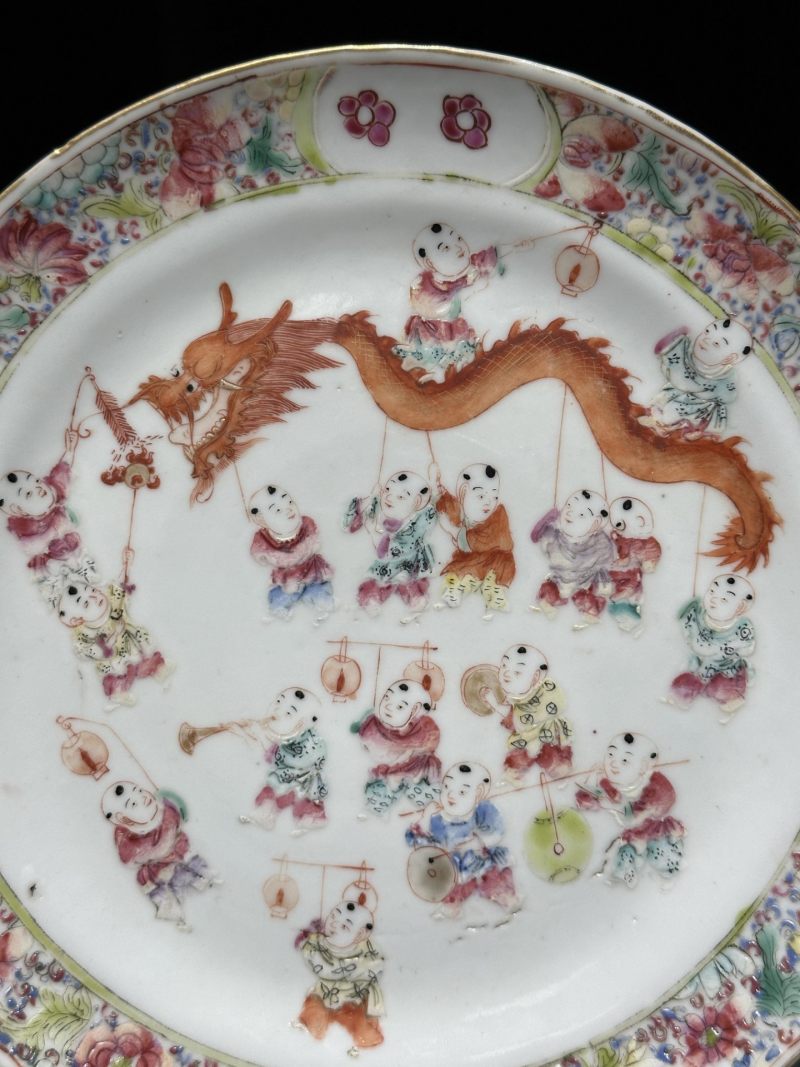    清光绪 粉彩百子闹春盘 - 图7