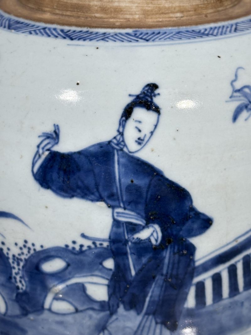    清康熙 青花西厢记人物故事图罐 - 图7