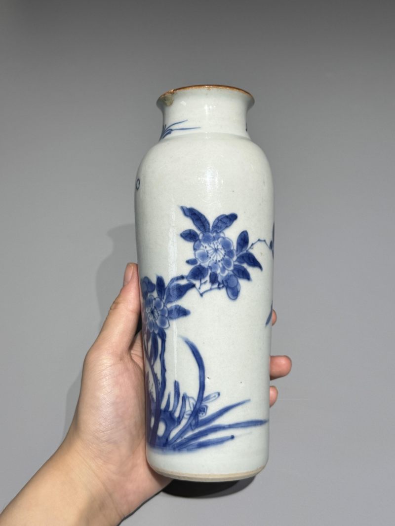    清顺治 青花花鸟纹筒瓶 - 图3