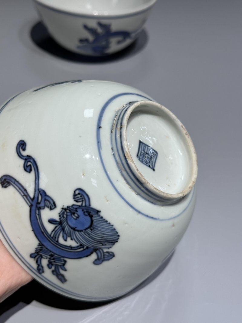    明万历 青花螭龙纹碗一对 - 图6