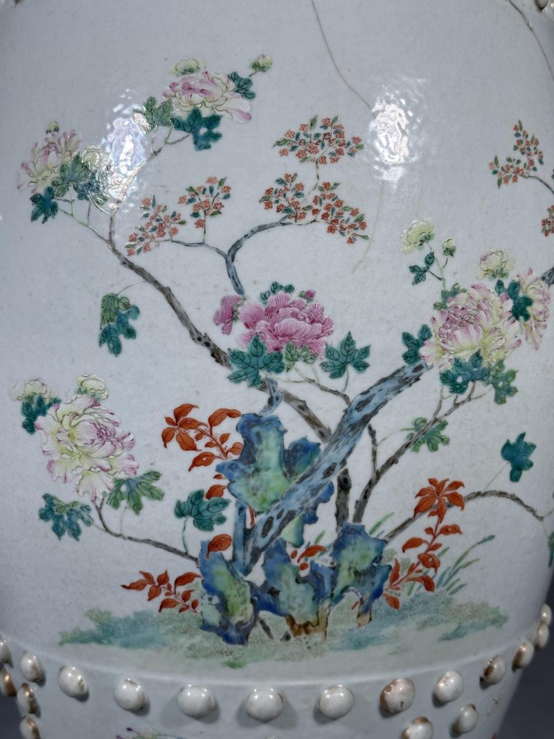    清乾隆 粉彩花卉纹狮耳绣墩 - 图8