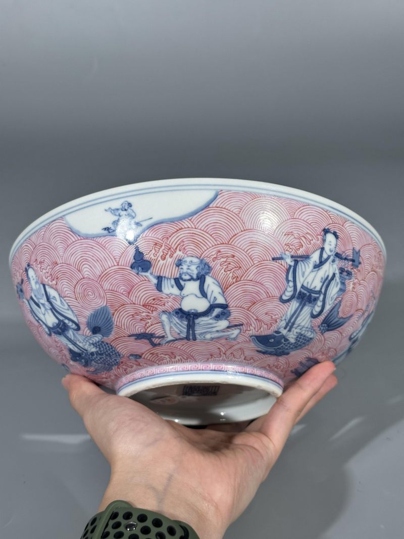    清道光 胭脂红釉青花八仙祝寿图大碗 - 图7