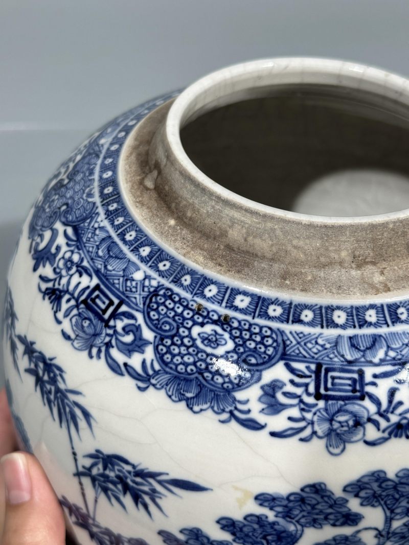    清雍正 浆胎青花松竹牡丹纹罐 - 图16