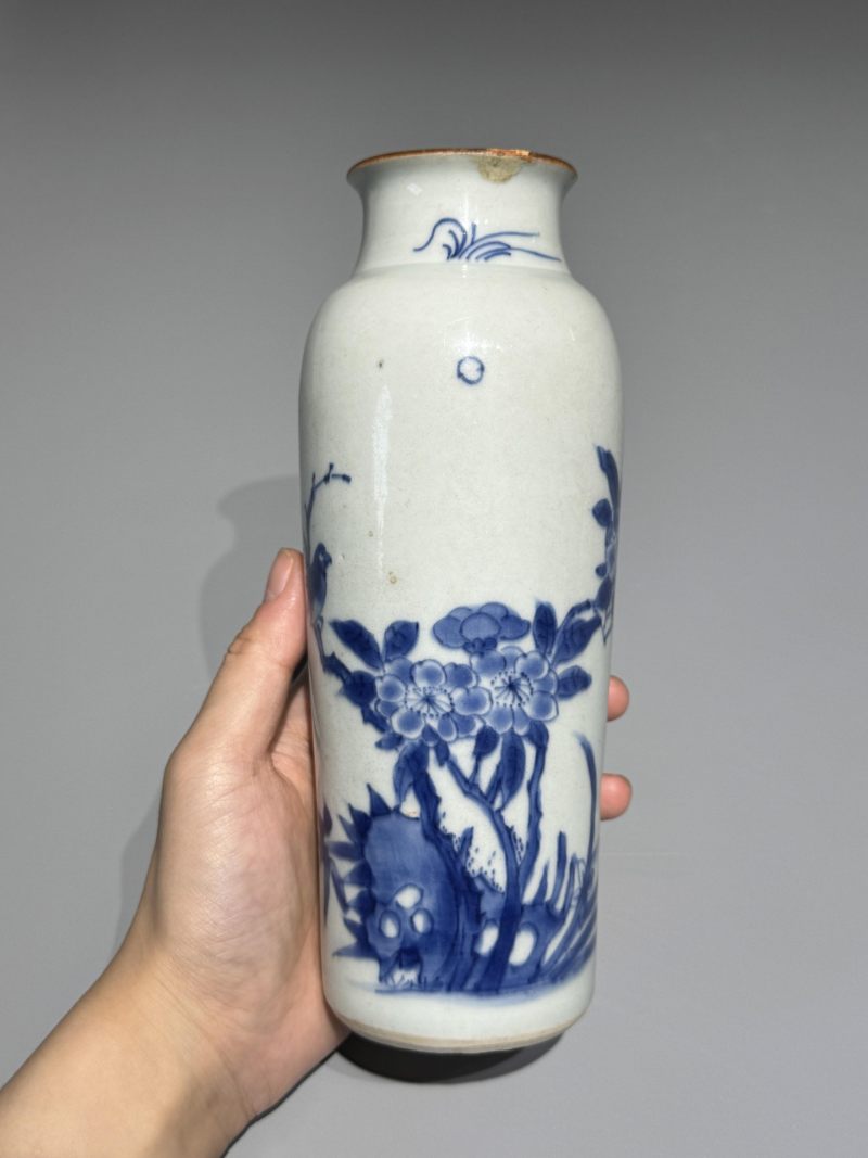    清顺治 青花花鸟纹筒瓶 - 图4