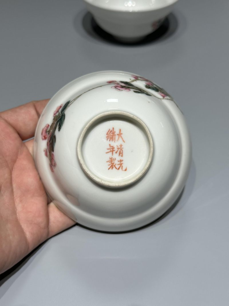    民国 浅降彩花卉纹杯一对 - 图7