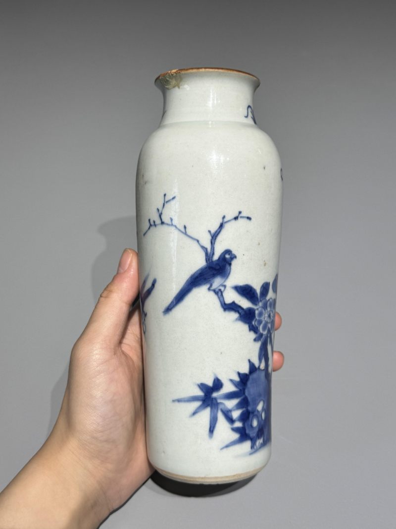    清顺治 青花花鸟纹筒瓶 - 图5