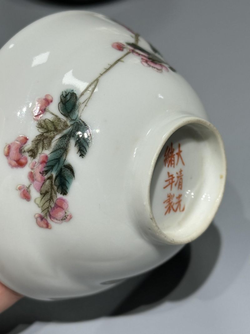    民国 浅降彩花卉纹杯一对 - 图8