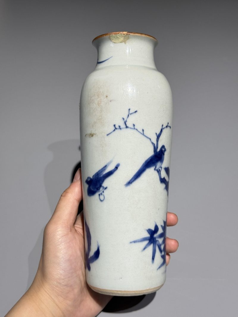    清顺治 青花花鸟纹筒瓶 - 图6