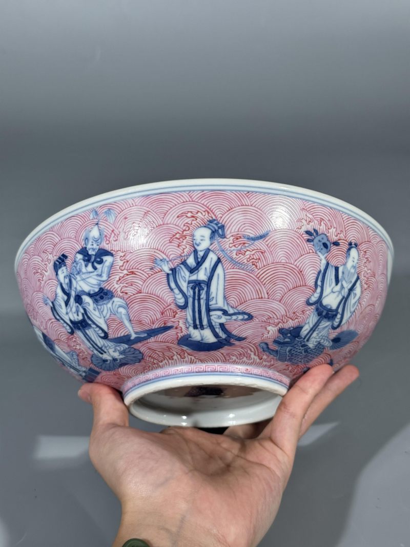    清道光 胭脂红釉青花八仙祝寿图大碗 - 图9