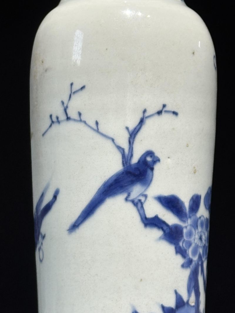    清顺治 青花花鸟纹筒瓶 - 图7