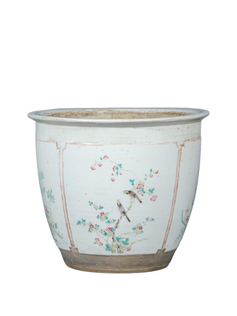    民国 粉彩花鸟花盆 - 图1