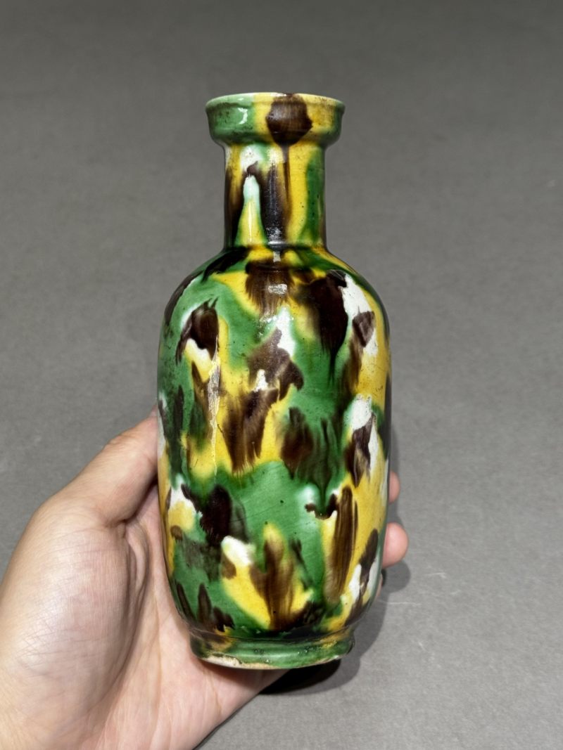    清康熙 虎皮三彩小棒槌瓶 - 图3