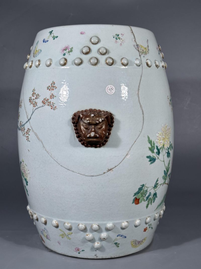    清乾隆 粉彩花卉纹狮耳绣墩 - 图12