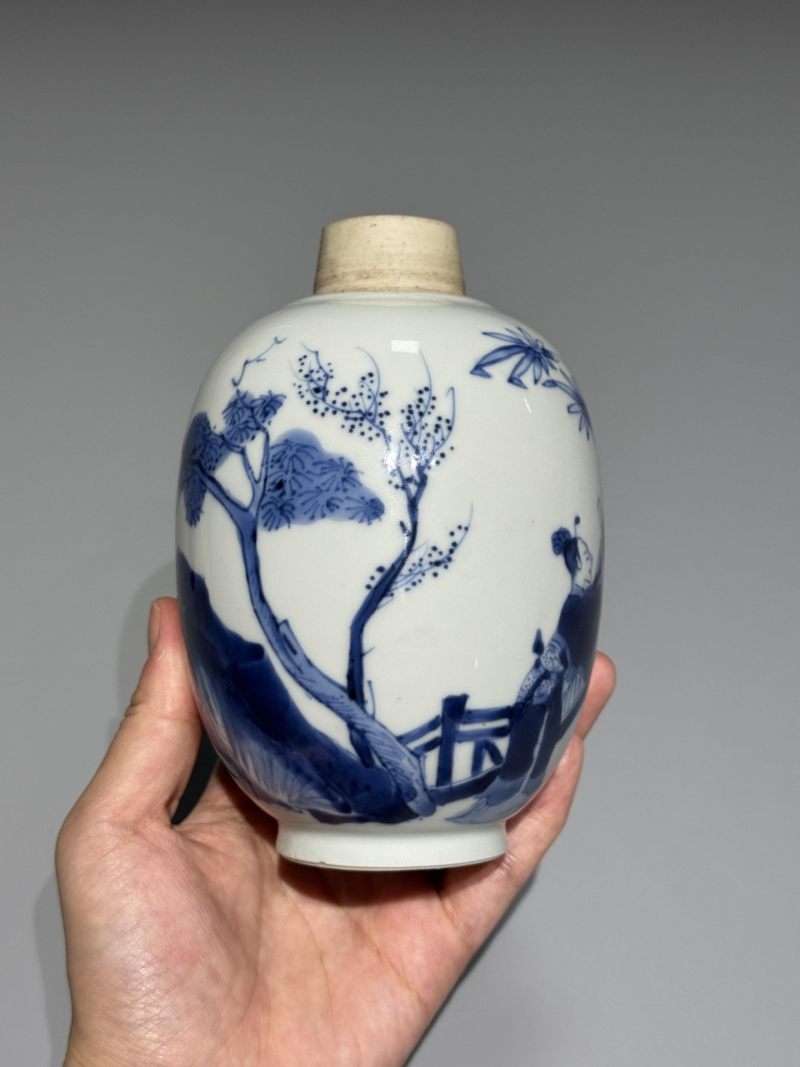    清康熙 青花人物故事纹罐 带木盖 - 图6
