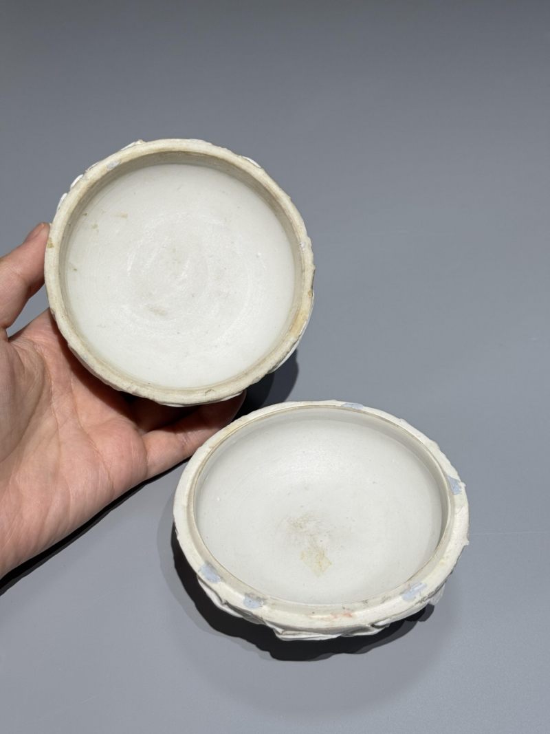    清晚期 素胎浮雕荷花鹤印盒 - 图8