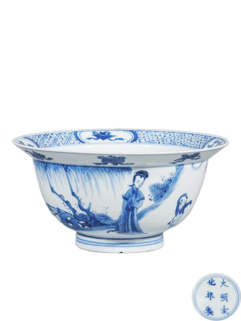    清康熙 青花三娘教子碗 - 图1