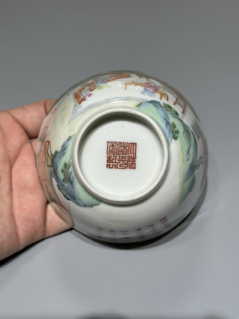    清道光 粉彩耕织图碗 - 图4
