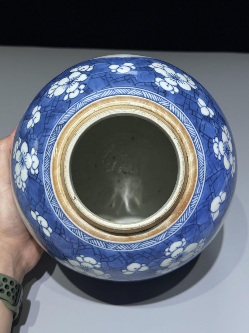    清康熙 青花开窗博古冰梅纹罐 - 图6