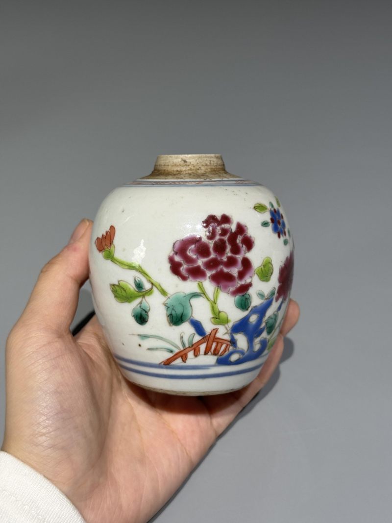    清雍正 粉彩花卉纹小罐一对（带木盖） - 图4