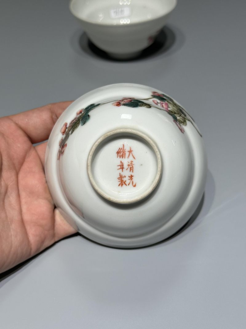    民国 浅降彩花卉纹杯一对 - 图12