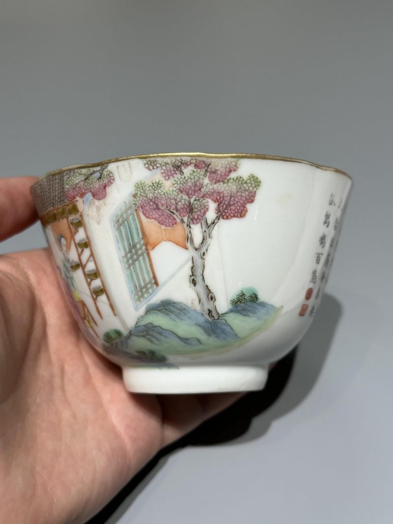    清道光 粉彩耕织图碗 - 图5