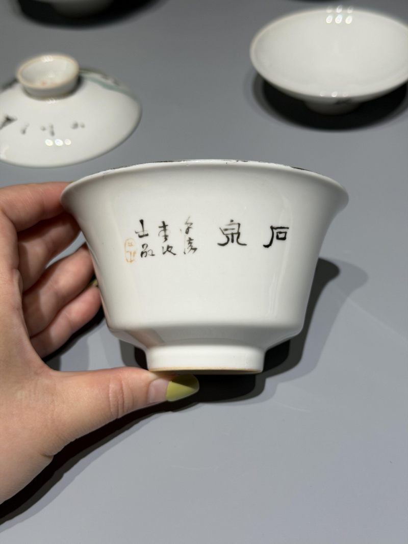    民国 粉彩山水纹盖杯连托2套 - 图4