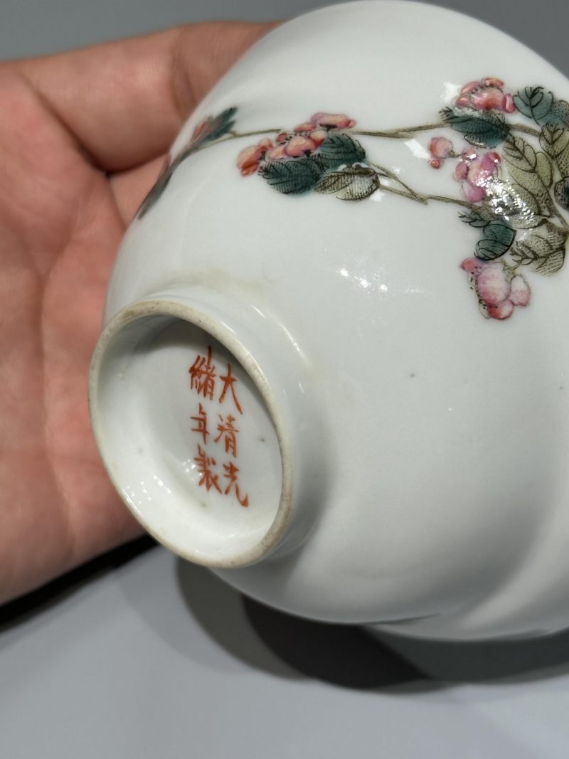    民国 浅降彩花卉纹杯一对 - 图13