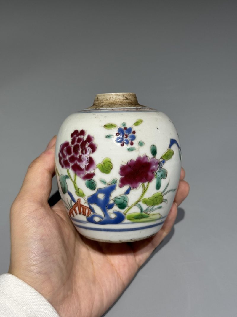    清雍正 粉彩花卉纹小罐一对（带木盖） - 图5