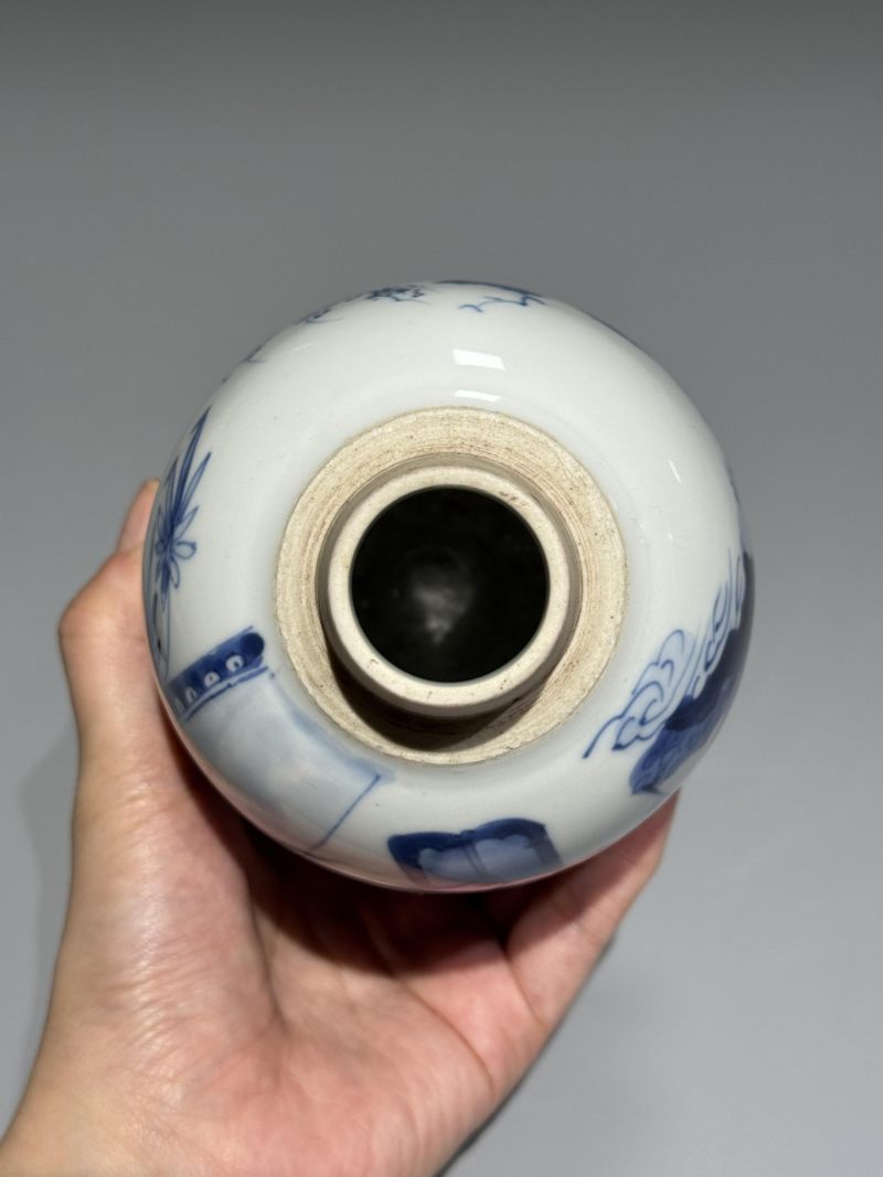    清康熙 青花人物故事纹罐 带木盖 - 图9